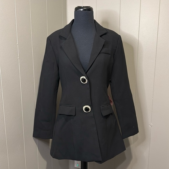 alex vinash Dresses & Skirts - NWT Alex Vinash Womens Large Bow Open Back Crystal Button Blazer Jacket Dress
